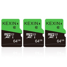 KEXIN 64GB Micro SD Card 3 Pack with SD Adapter microSDXC Memory Card UHS-I C10 U1 Micro SD Card Full HD High Speed TF Card for Tablet Action Camera Dash Cam Drone Game Console, 64 G 3 Pack