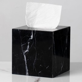 Black Marble Tissue Box Cover, Square Heavy Duty Napkin Holder, Removable Tissue Box with Acrylic Board Bottom, Premium Napkin Holder for Bathroom, Living Room, Bedroom, Office, Toilet