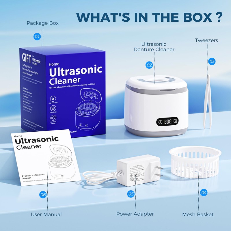 Ultrasonic Jewelry Cleaner Digital Timer, Retainer Cleaner Machine for Mouth