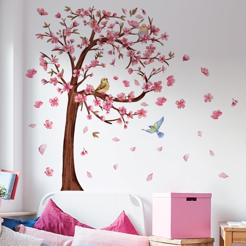 3D Flower Tree Wall Decals Peel and Stick Large Cherry