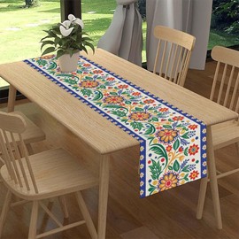 Camino de mesa mexicano, floral colorido fiesta Cinco de Mayo Dia De Los Muertos Día de los Muertos, bufanda rústica de mesa de comedor para cocina, sala de estar, decoración del hogar, fiesta, 13 x