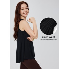 BALEAF Women's Workout Tank Tops Sleeveless V-Neck Tunic Long Loose Fit Camis Flowy Yoga T-Shirts Cute Tee for Casual Summer Black M