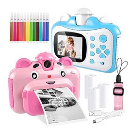 Mobile Toys Instant Printing Camera for Kids with Color Pens- Kids Selfie Camera. Image and Video Recorder, 12MP Photo Shooting, 180-Degree Rotating Feature. Gift for Ages 5, 6, 7, 8, 9, 10 (Blue)