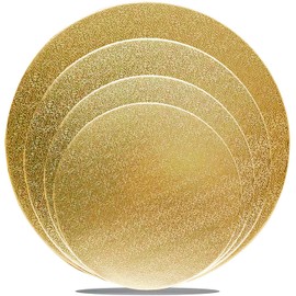 4 Pack Gold Cake Boards Round Cake Circles 6, 8, 10, 12 Inch Cake Base Cardboard, 1 of Each Size Set for Baking Cake, Wedding Birthday Cake, Dessert, Cake, Pizza Decorating and Exhibition