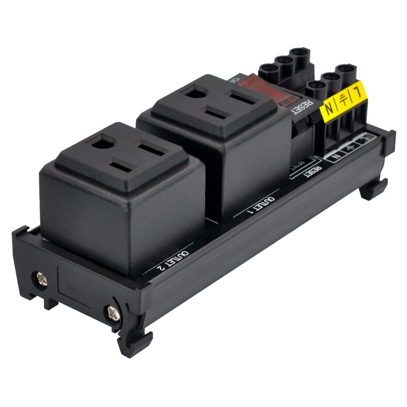 DIN Rail Mount AC 120V NEMA 5-15R Double Receptacles Outlet