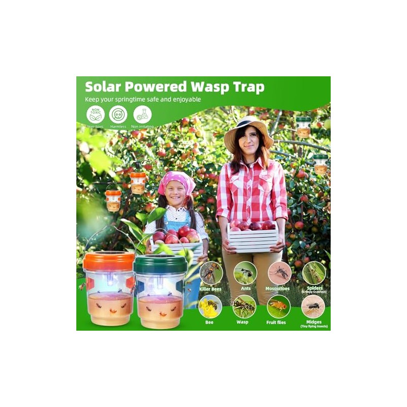 Solar Wasp Trap with LED Light - 2026 Upgraded Reusable