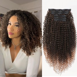 Curly Clip in Hair Extensions, Urbeauty Pink Mango 6 PCS 100% Pure Protein Silk Curly Hair Extensions Clip Ins for Black Women Kinky Hair Soft Natural Durable Light Long Lifespan