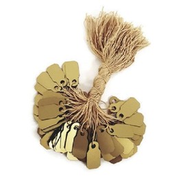 100 Pcs of Plastic String Tags, Price Tags, Elegant Jewelry String Tags Perfect for Gifts or Business (7/8" x 3/8" - 100 Pack, Gold)