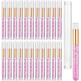 TUZAZO Set De 40 Cepillos De Champú Rosa Para Pestañas - 20 Cepillos Limpiadores De Extensiones De Pestañas Con Purpurina Y Cristal, Con 20 Tubos De Viaje De Plástico - Cepillo De Limpieza Profunda De