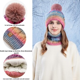 YIGOOWN Women's Winter Scarf and Hat Set Warm Beanie Winter Hat Knitted Hat with Scarf for Autumn Winter with Bobble, Purple
