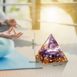 Weigudoc Orgonite Pyramid Reiki Chakra Stones, Tiger's Eye Stone & Tree Life Amethyst, Gemstones Healing Stones for Chakra Healing Meditation Home Decoration Attracting Wealth (02)