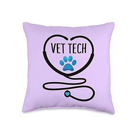 Best Vet Tech Designz Vet Tech Stethoscope Cute Veterinary Technician Appreciation Throw Pillow, 16x16, Multicolor