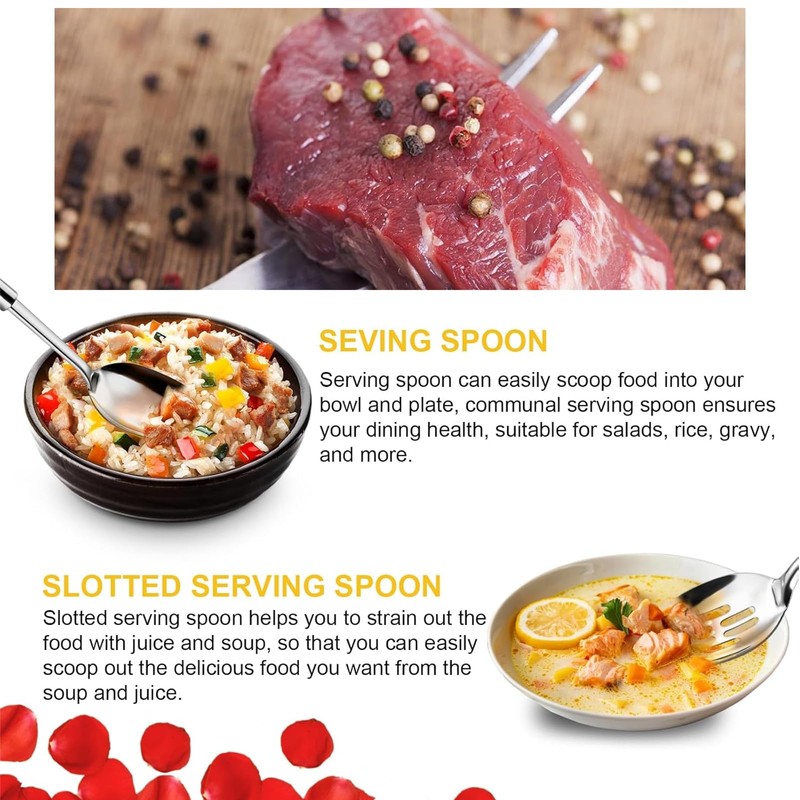Serving Spoons Large, Stainless Steel Kitchen Utensils Set, 3-Piece Cooking