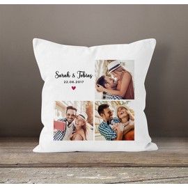 SpecialMe® Photo Cushion Cover with Photo Collage Print Photo Gift Love Valentine's Day Name Date 1 White 40 cm x 40 cm