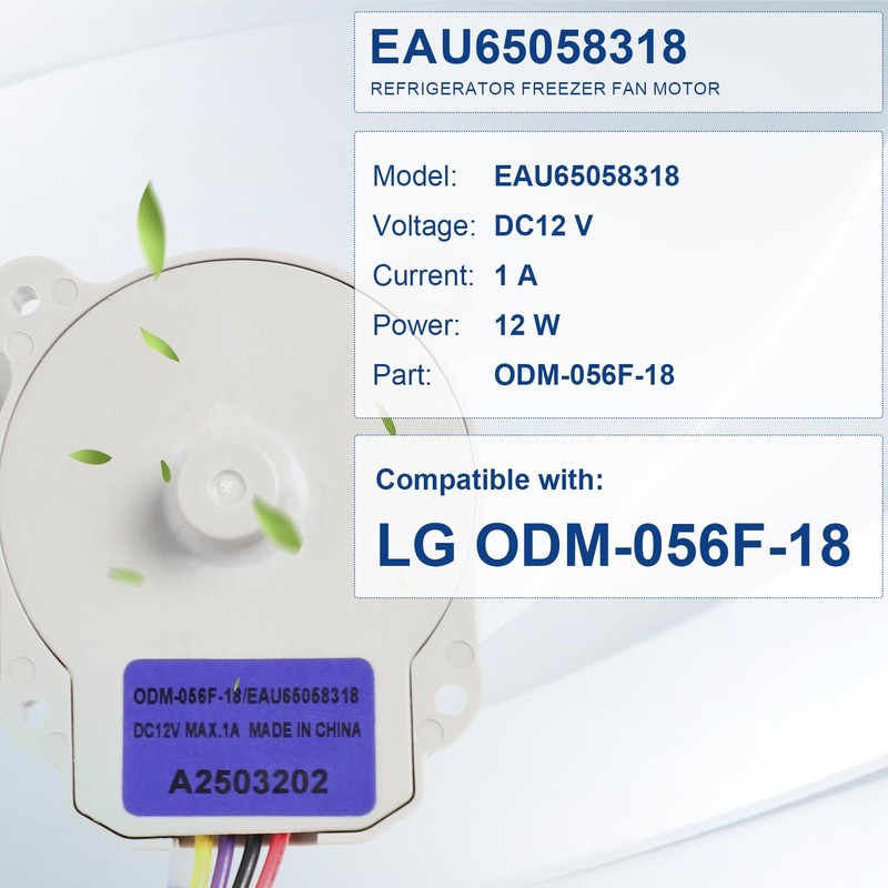 EAU65058318 Refrigerator Freezer Fan Motor DC12V 1A Replacement for LG
