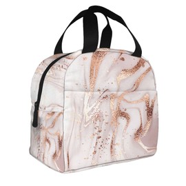 Lunch Bag Insulated Box Marble Painting with Rose Gold Glitter Pink Reusable Tote Portable Leakproof Cooler Front Pocket for Travel/Picnic/Work/School/Office, Gold,pink