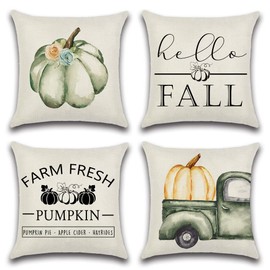 Ohok 4er Set Dekorativ Kissenbezug 45x45 cm, Herbst Serie Polyester Leinen Zierkissenbezüge mit Verstecktem Reißverschluss, Dekor Kissenhülle Set für Schlafzimmer Wohnzimmer Sofa Couch Auto (Stil C)