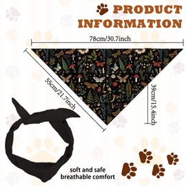 arricraft 1 Pc Dog Bandana, 78x38cm Woodland Moths Fern Leaves Mushrooms Triangle Adjustable Comfortable Pet Bibs Washable Cotton Scarf Kerchief for Large Dog