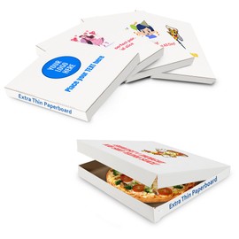MT Products Custom Pizza Boxes 12" x 12" x 1.9" - Extra Thin White Customizable Printed Pizza Box with Logo (Pack of 5) - Made in the USA