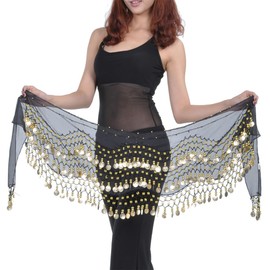 NOPKESV 1 Piece Women's Belly Dance Belt Dance Cloth with Coins Chiffon Hip Scarf Belly Dance Coin Scarf Belly Dance Costume Hip Scarf Skirt Belly Dance Coin Belt Belly Dance Costume Gift for