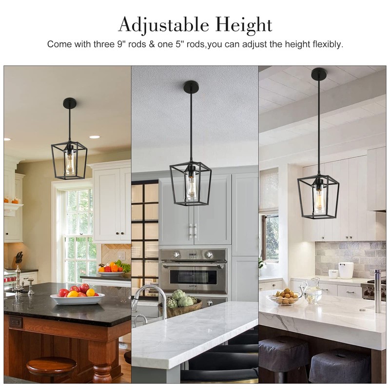 GZJunYo 2 Pack 1-Light Black Pendant Lights for Kitchen Island,