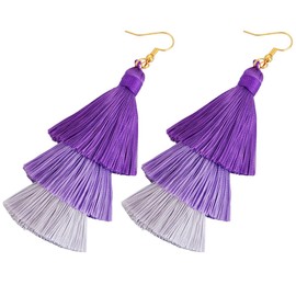 TUMBEELLUWA Colorful Layered Tassel Earrings Hook Tiered Thread Dangle Drop Earrings,Purple