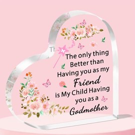 JETTOP Godmother Gifts Godmother Birthday Gifts Godmother Christmas Mothers Day Heart Acrylic Plaque Godmother Gifts for Godchild Having You as A Godmother