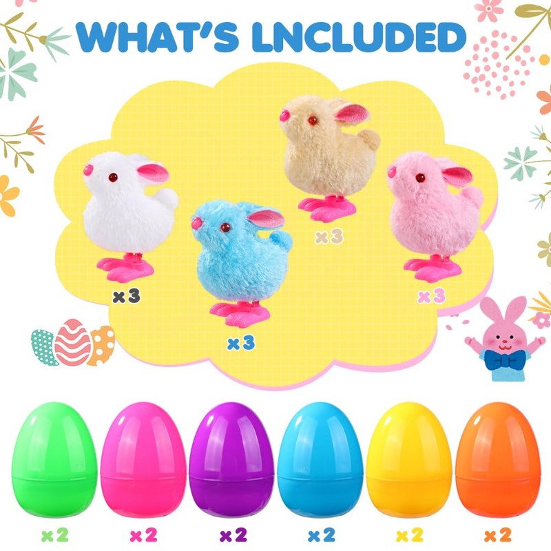12 Pcs Easter Eggs Jumping Bunny Wind Up Toys Kids