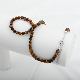 Natural Tiger Eye Gemstone Choker Necklace Sterling Silver 4MM Round Beads Strand Necklace for Women