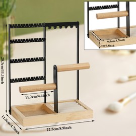 Oenothera Jewellery Stand, Jewellery Organiser Stand, Wooden Ring Organizer, Earring Holder Stand with Tray for Bracelets Watches Earrings Rings, Black