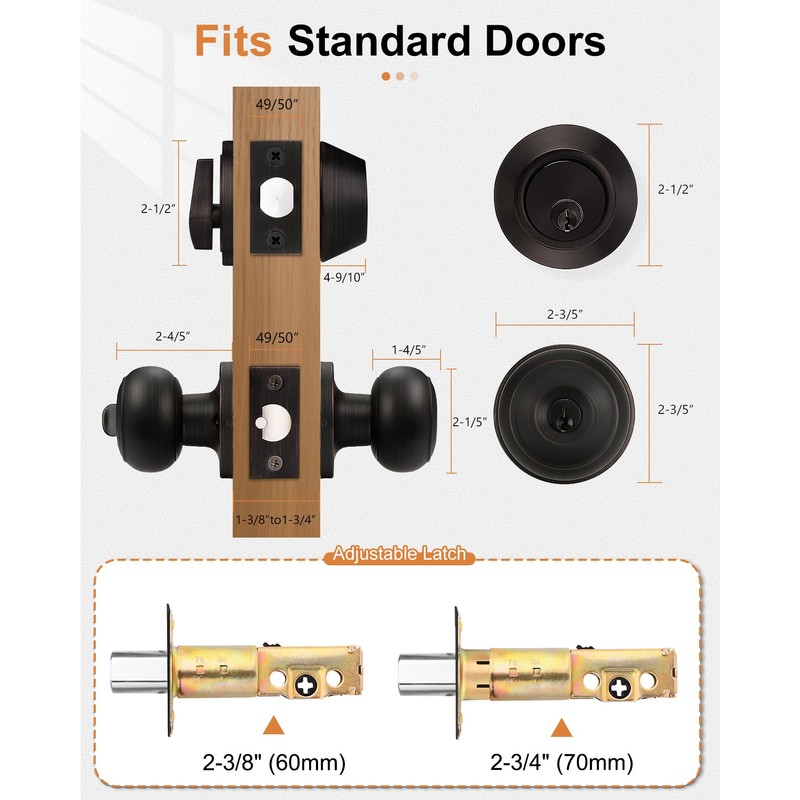 Probrico 4Pack Oil Rubbed Bronze Door Knob and Single Cylinder