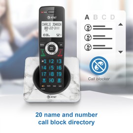 AT&T GL2101-1M DECT 6.0 Cordless Home Phone with Call Block, Caller ID, Full-Duplex Handset Speakerphone, 2" White Backlit Display, Lighted Keypad (Marble)