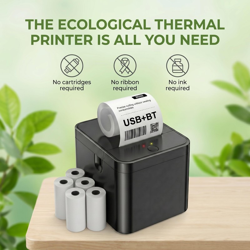 Qigreesol 58mm Portable Thermal Printer with 5 Rolls, POS Receipt