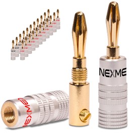 NEXMEX Banana Plug 4 mm – 24 Pieces Plugs as a Set – Connector 24 K Gold-Plated Screwable for Speaker Cable – HiFi Speaker Connection