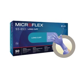Ansell Microflex 93-853 Multi-purpose gloves, chemical & liquid protection, Blue, Size 7.5-8 (Box of 50 gloves)