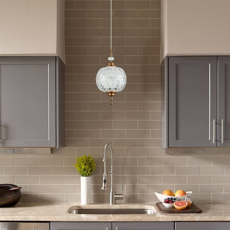 TLOLGT Modern Brass Pendant Light Antique Delicate Decorative Pattern Glass