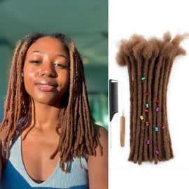 Coriario 12 Inch Brown Dreadlock Extensions Human Hair Locs 60 Strands 0.6cm Real Human Hair Dread Extensions for Men/Women/Kids 30#