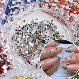 1440Pcs Colorful Rhinestones Nail Charms 3D Sparkling Flatback Nail Gems Mini Crystals Half Rounded Diamond Design Nail Art Supplies Bling Luxury Nail Jewels for Women Girls Acrylic Nail Accessories