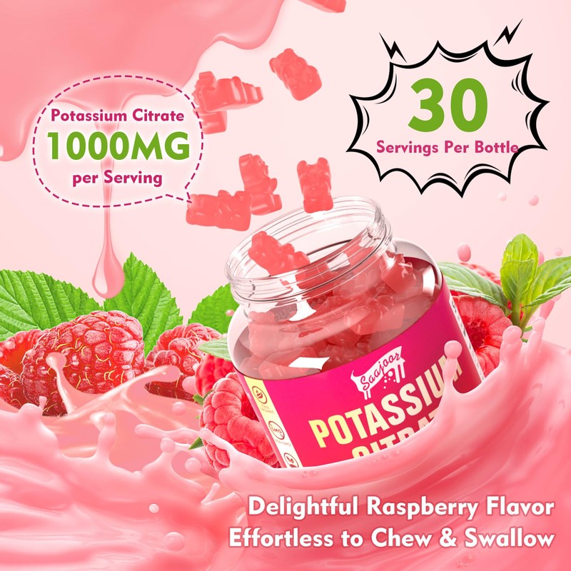 2 Pack Potassium Citrate Gummies 1000mg, Potassium Supplement for Adults