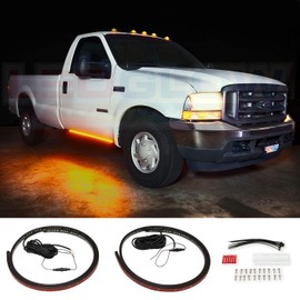 LEDGlow 52" Truck LED Running Board Light Amber Side Marker Kit with White Courtesy Lights for Regular & Straight Cab Trucks - Multi-Function Lighting - Flexible Waterproof Strips