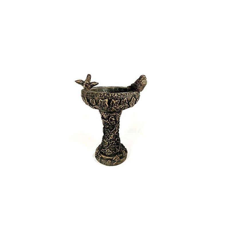 Solid Rock Stoneworks Eye on Sparrow Birdbath- 15in Tall- Autumn