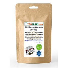 Siberian ginseng extract corresponds to 2010 mg powder per tablet - made in Germany - 250 tablets - no magnesium stearate - laboratory tested