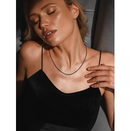 U7 Cuban Link Chain Necklace for Men Women Ion Plating Black Stainless Steel 3mm Flat Chains Curb Chain Necklace fit Pendant 18"