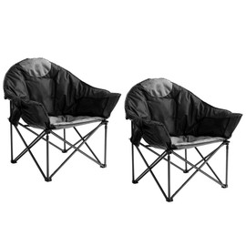 Foristrail Oversized Camping Chair 2 PCS Padded Moon Saucer Chair with Cup Holder & Carry Bag, Heavy Duty 500lbs Capacity Folding Outdoor Lounge Chair for Lawn, Patio, Sports - Black & Gray