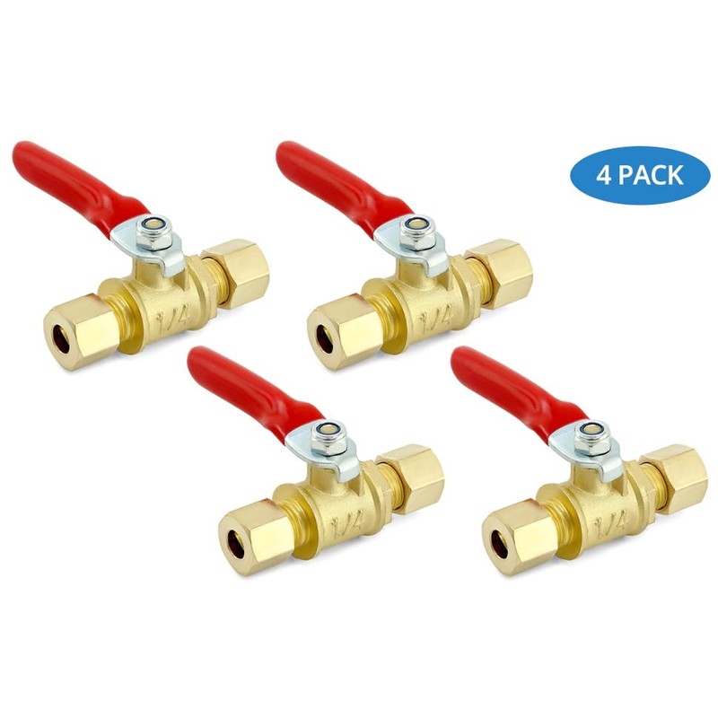 QWORK Lead-Free Brass Compression Valve - 1/4 Inch, 4 Pack