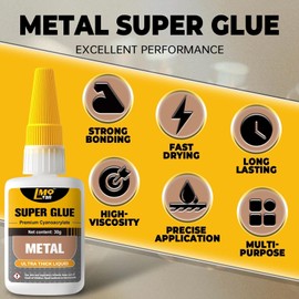 Liquid Super Glue for Metal, 30g Clear Instant Thick CA Glue for Stainless Steel Aluminum DIY Crafts and Repairs, Fast Drying High Strength All Purpose Permanent Professional Cyanoacrylate Adhesives