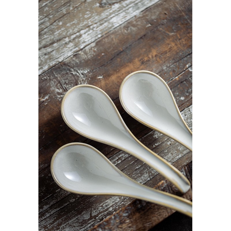 LYEOBOH Asian Soup Spoons, 6.5 inch Ceramic Soup Spoon Set