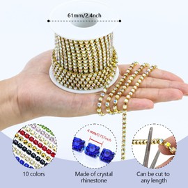 Dowarm 10 Yards 4MM Gold AB Crystal Rhinestone Chain Trim for Sewing Crocs Shoes, SS16 for Craft Cups Jewelry Wedding Bouquet DIY Decoration, Close Trim