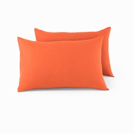 CHARKHAH Pair of Polycotton Standard Housewife Oxford Pillowcases and 100% Cotton Flannel Jersey Pillow Covers Protectors Dyed in Trendy Colors, Size 50 cm x 75 cm (Housewife Pack of 2, Orange)