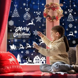 Ventdest Christmas Window Stickers, 10 Sheet Reusable Xmas Window Stickers, Christmas Snowflake Window Clings Decorations for Christmas Window Glass Display